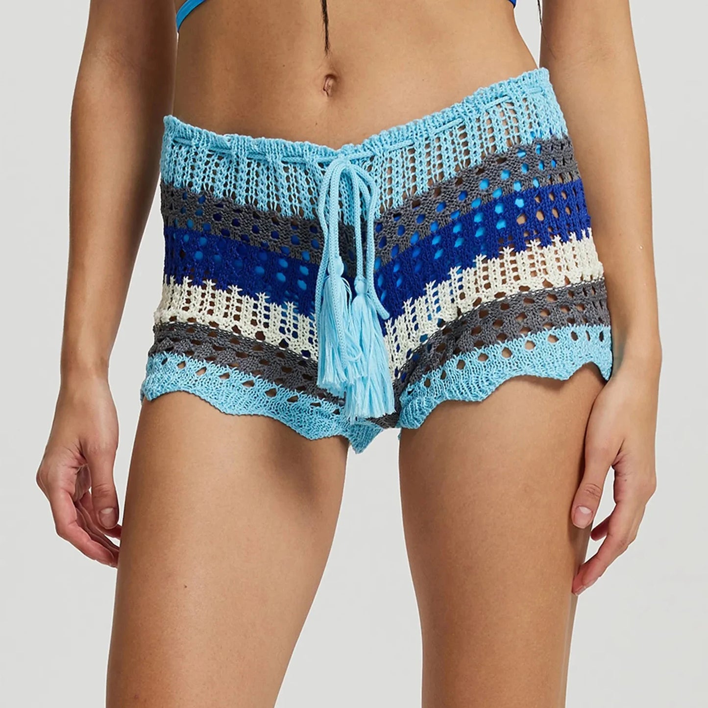 Sun-Kissed Waves Striped Crochet Shorts Sunset and Swim   