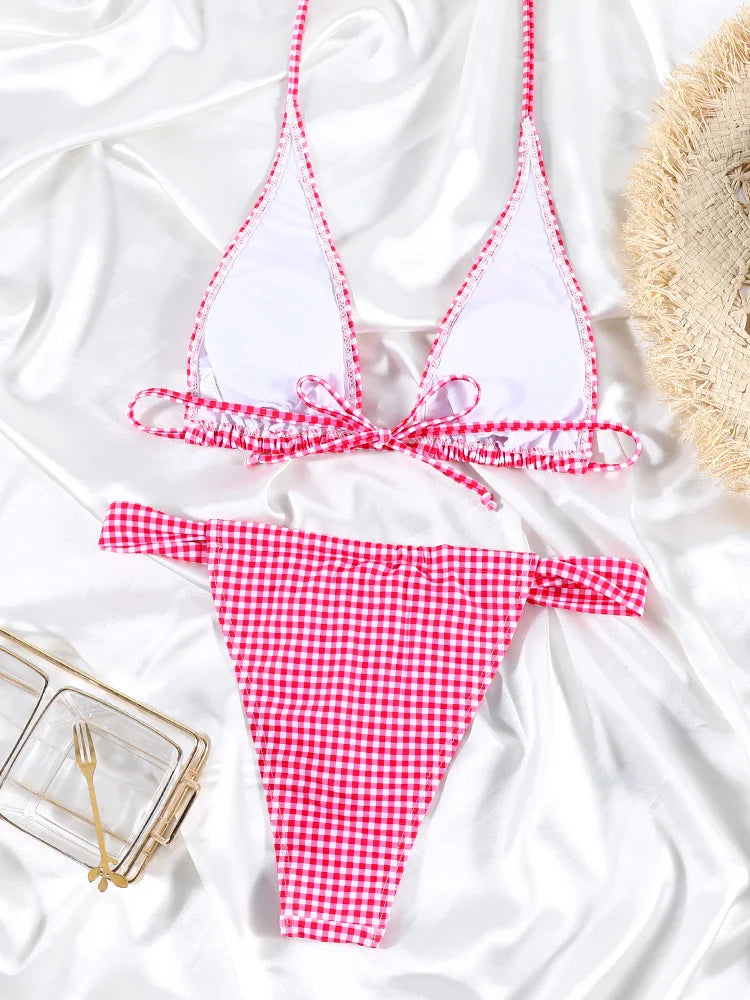 Pink Gingham Charm Bikini Sunset and Swim   