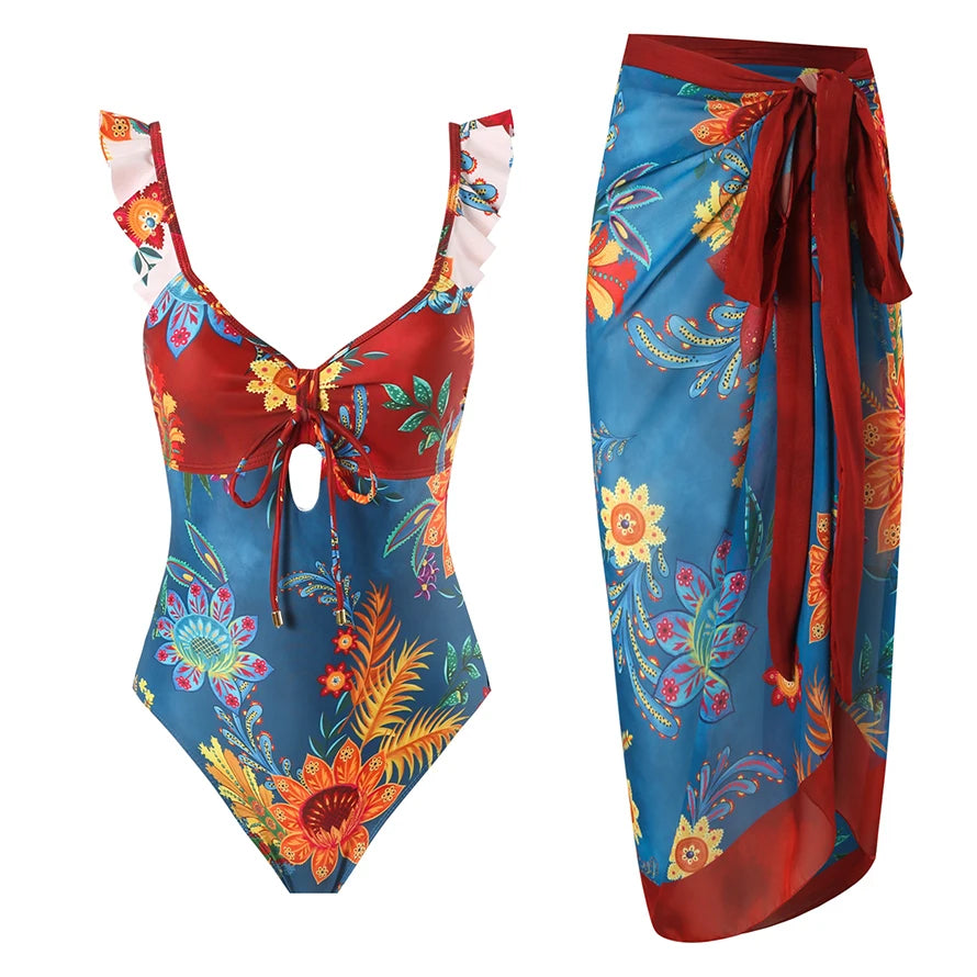 Tropical Oasis Full Coverage One-Piece Swimsuit Sunset and Swim   