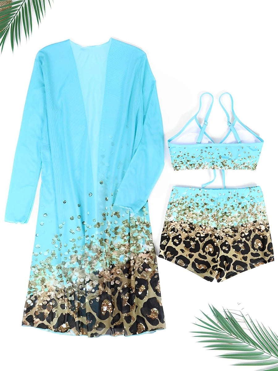 Leopard Djungle Dreams 3 Piece High Waist Bikini Set Sunset and Swim   