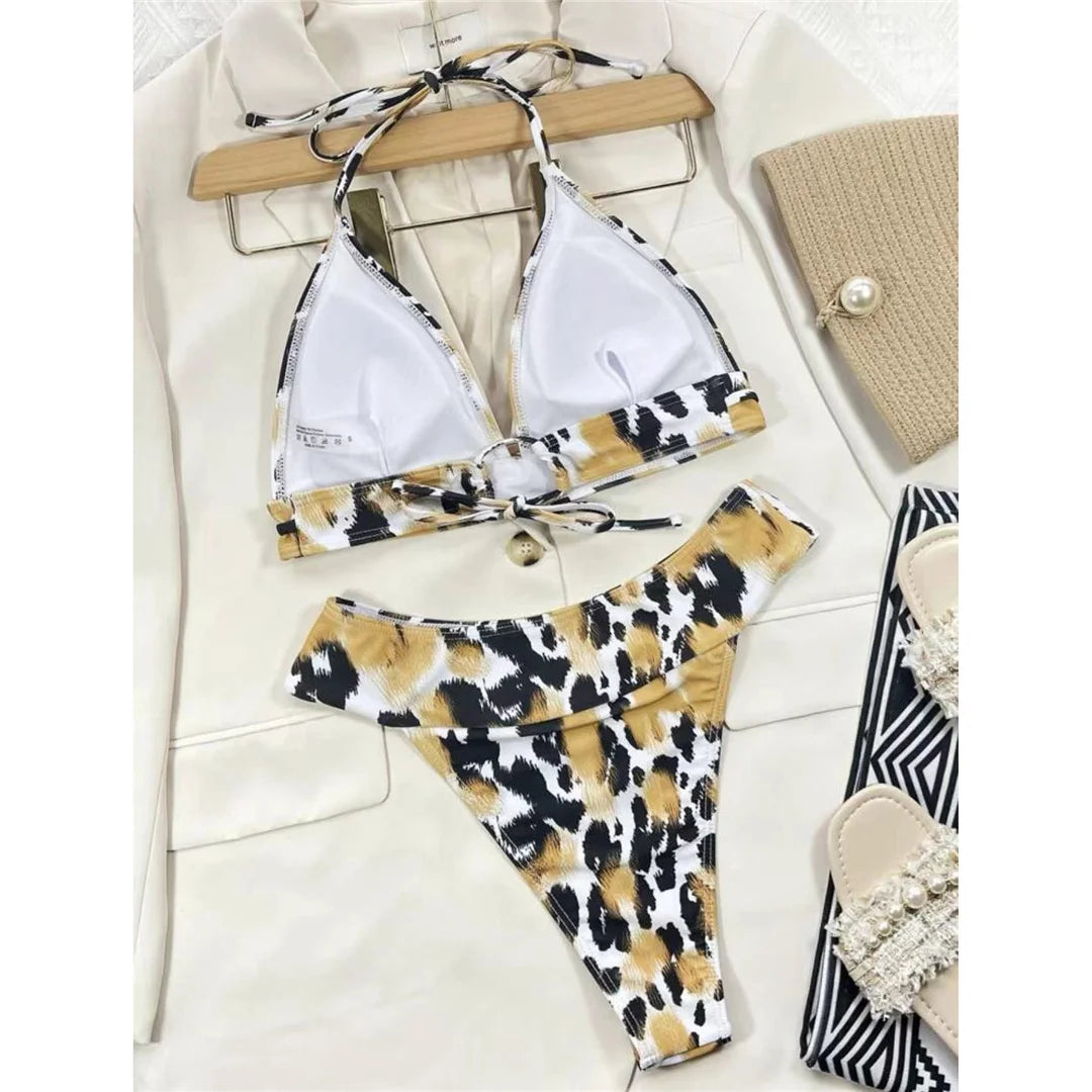 Golden Leopard Halter Bikini Sunset and Swim   