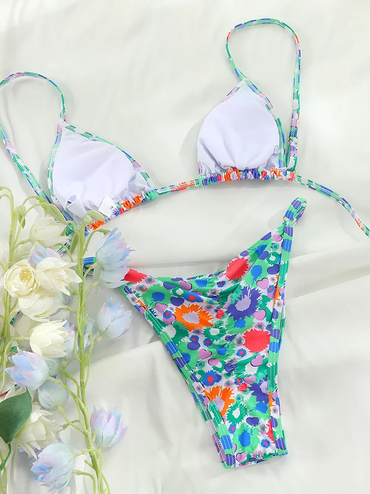 Petite Blossom Floral Micro Brazilian Bikini  Sunset and Swim   