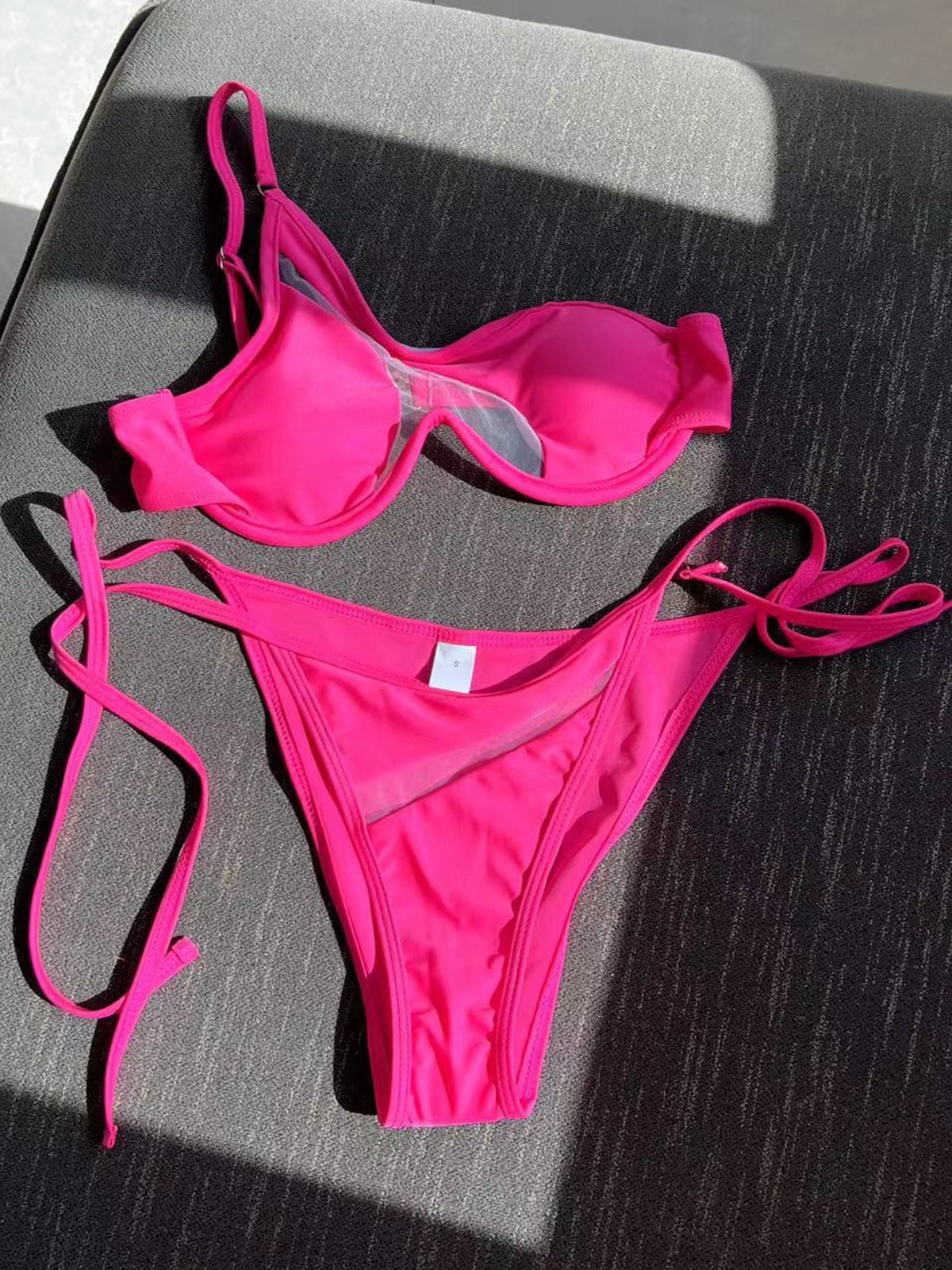 Seductive Sheer Glamour One-Shoulder Micro Bikini Set  Sunset and Swim Pink S 