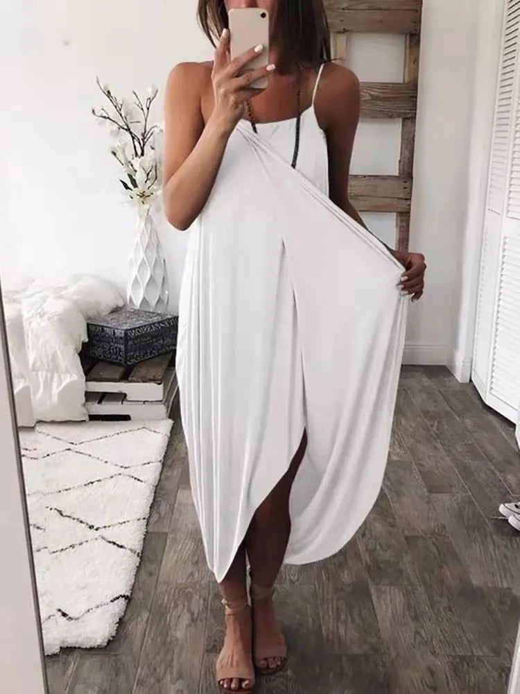 Effortless Flow Slit Maxi Dress Sunset and Swim White S