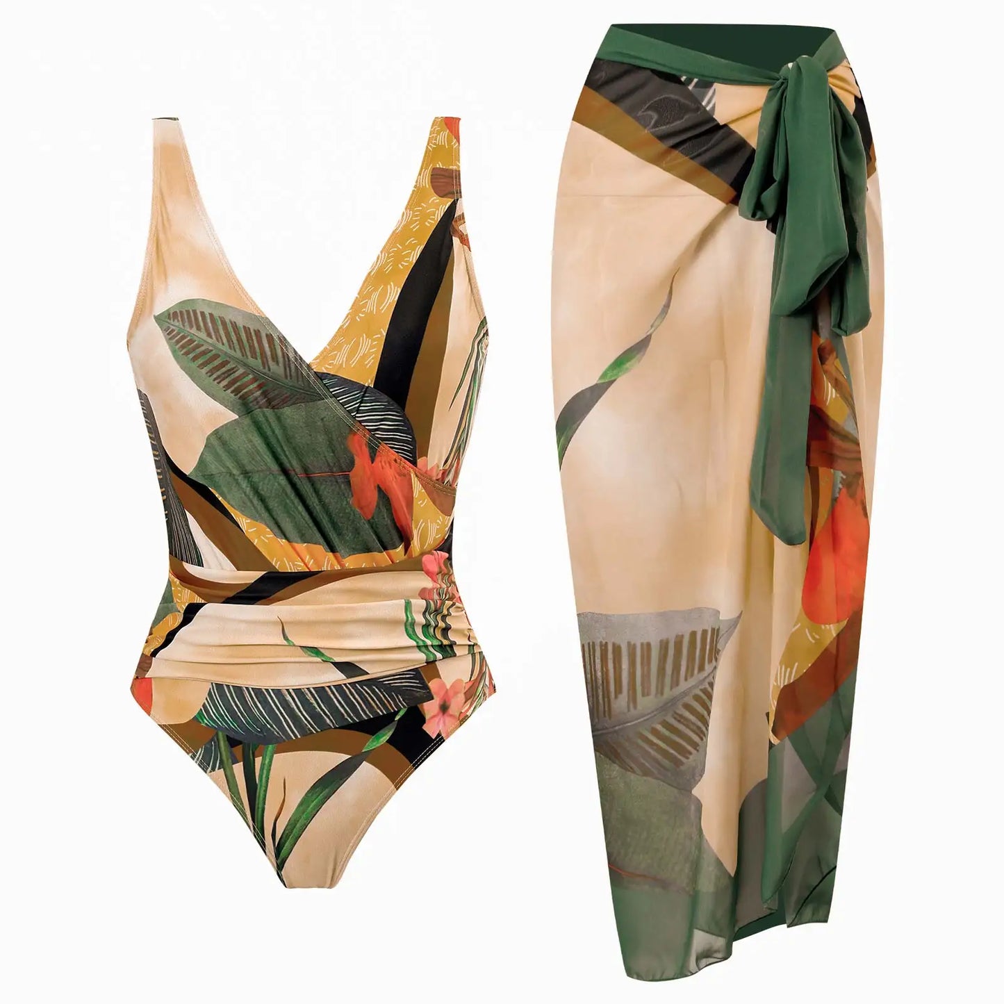 Tropical Oasis Full Coverage One-Piece Swimsuit Sunset and Swim   