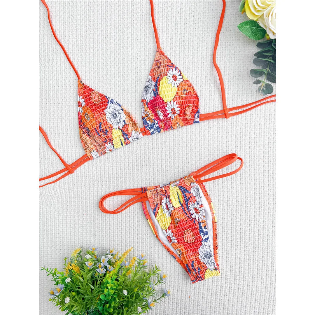Floral Dream Shoulder Tie Bikini Bathing Suit Sunset and Swim Red/Mixed S 