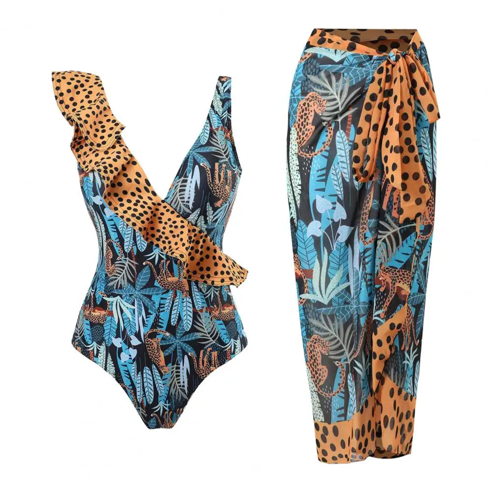 Palm Paradise Swimsuit & Beach Cover Up Sarong Set Sunset and Swim Leopard S 