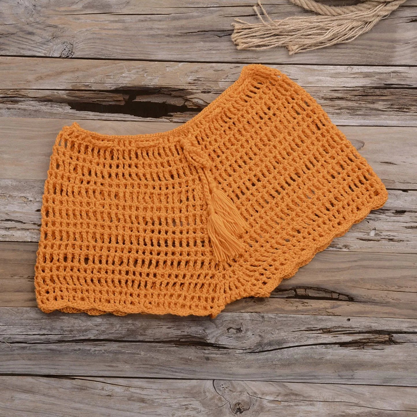 Tropical Dreamweaver Crochet Shorts Sunset and Swim Orange L 