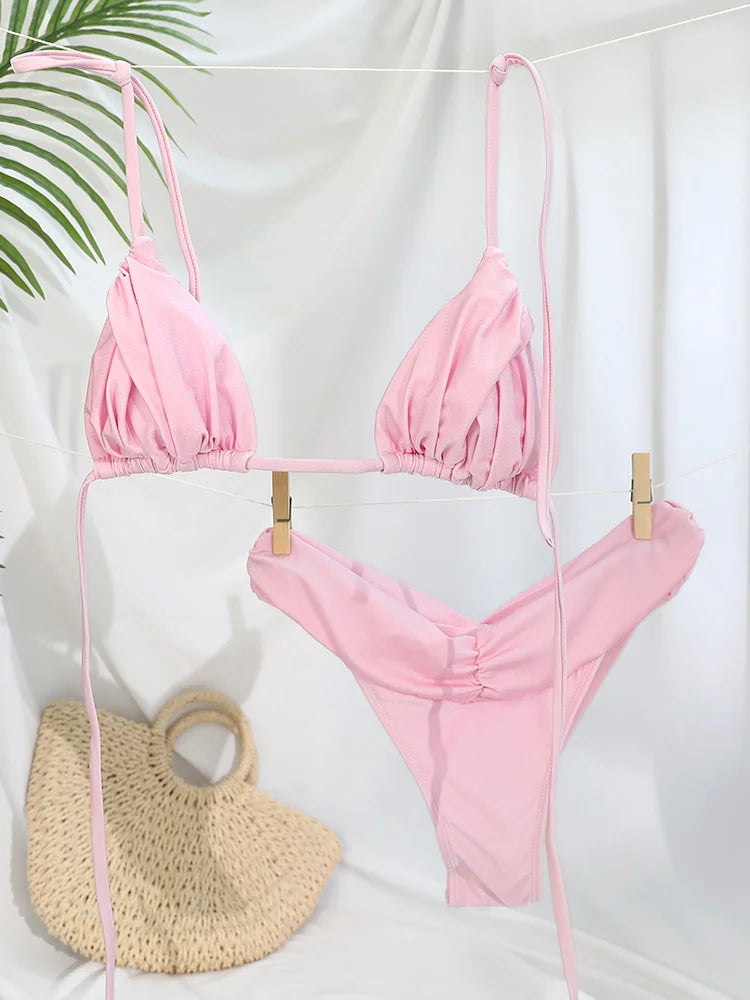 Tropical Bliss Triangle Bikini Set Sunset and Swim Pink S 