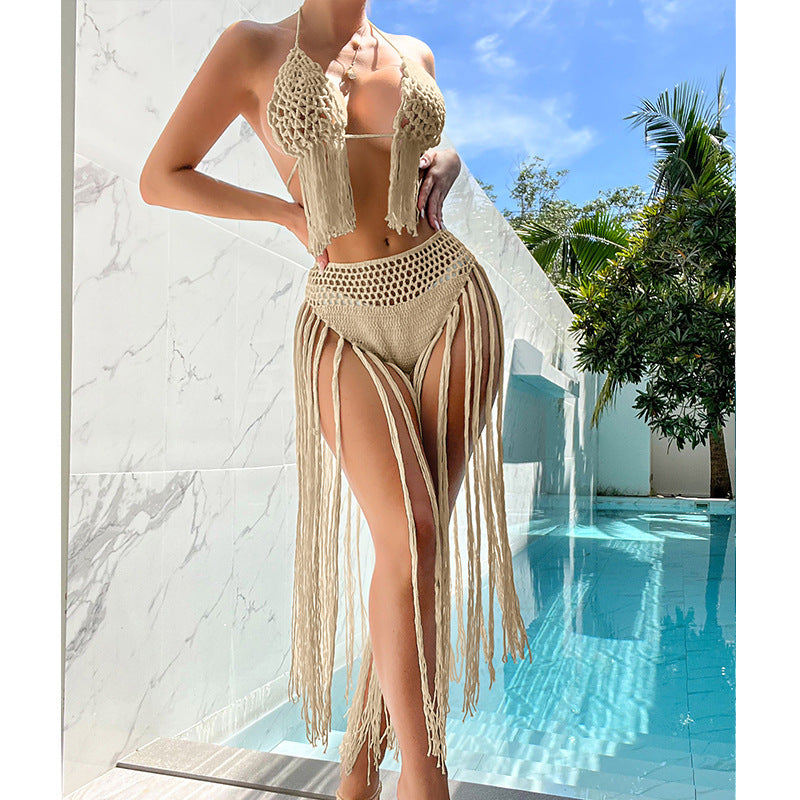 Seaside Stunner Two Piece Knit Crochet Bikini Set Sunset and Swim