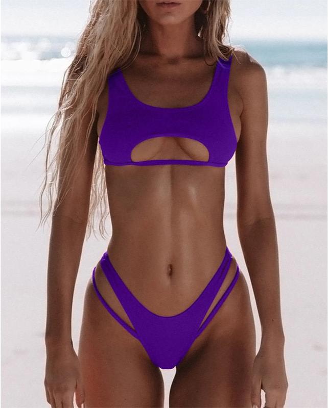 Endless Summer Cut Out Underboob Bikini Sunset and Swim Dark Purple S 