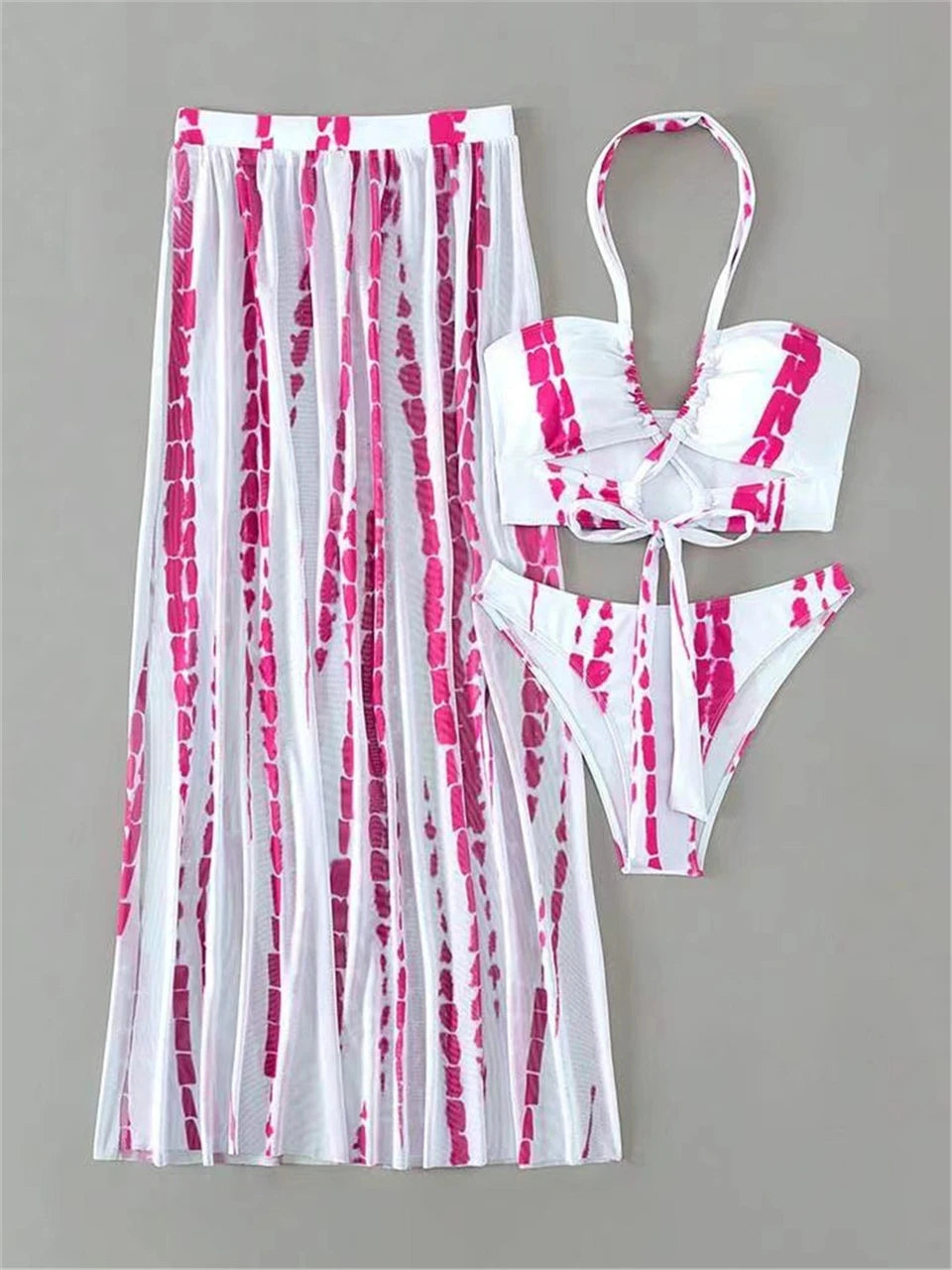 Bahamas Vacation 3 Piece Cover Up Skirt Set  Sunset and Swim Rose Red XL 