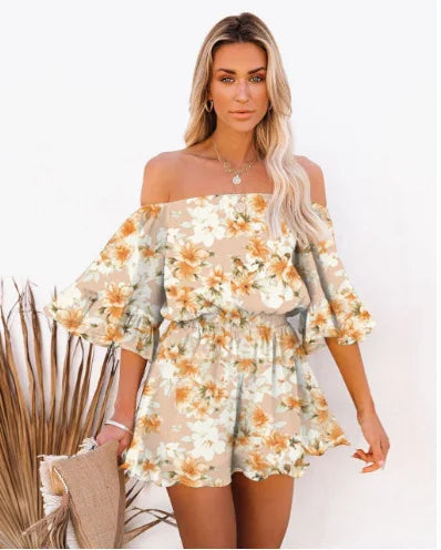 Paradise Awaits Off Shoulder Romper Sunset and Swim Multi XL 