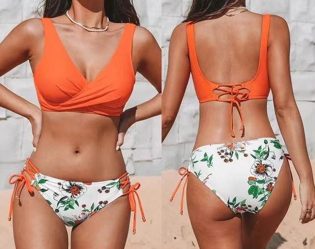 Marbella Low-Waist Lace up Bandage Bikini Set  Sunset and Swim Orange S 