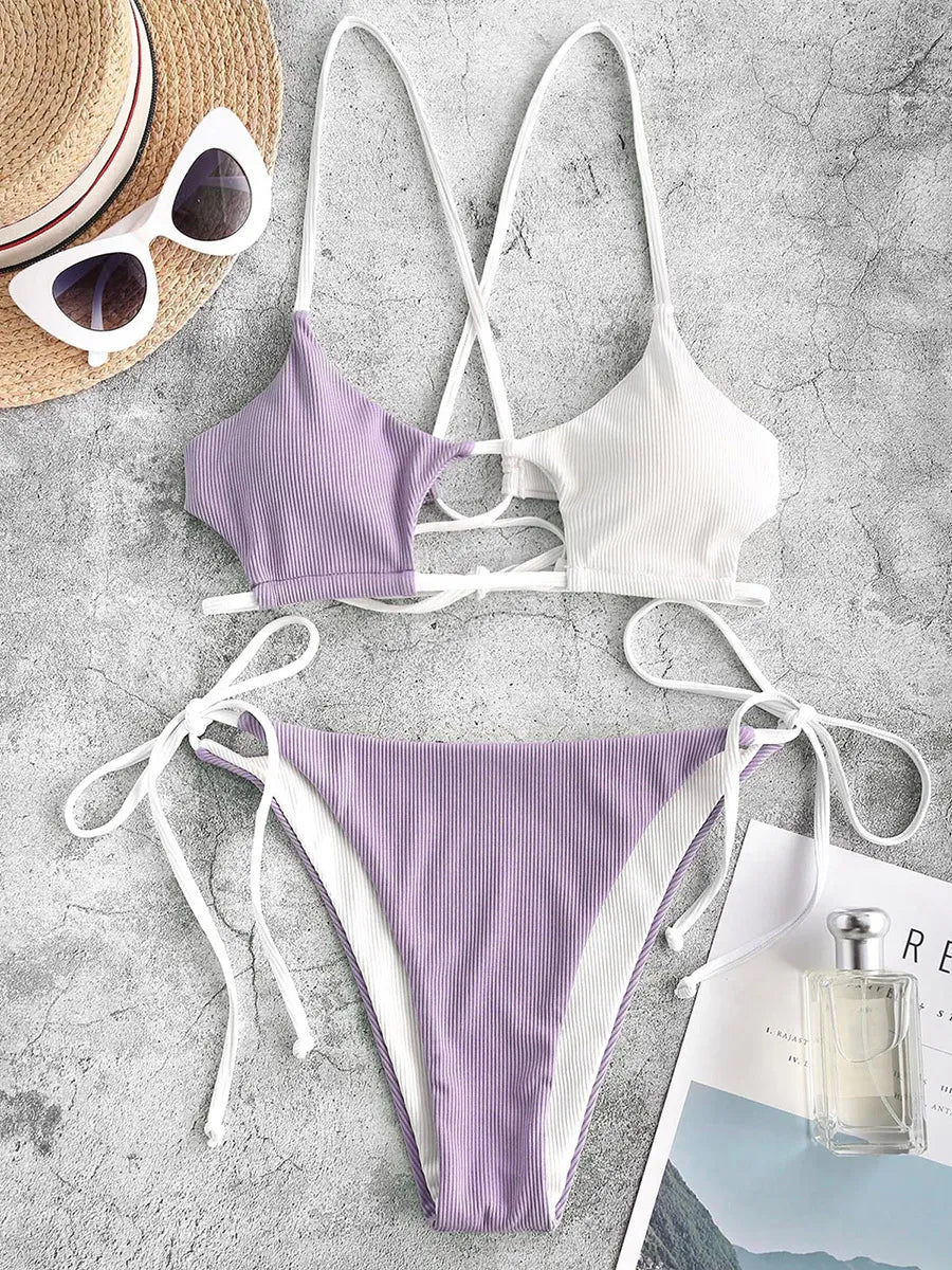 Stella Cut Out Side Tie Bikini Sunset and Swim Pink S 