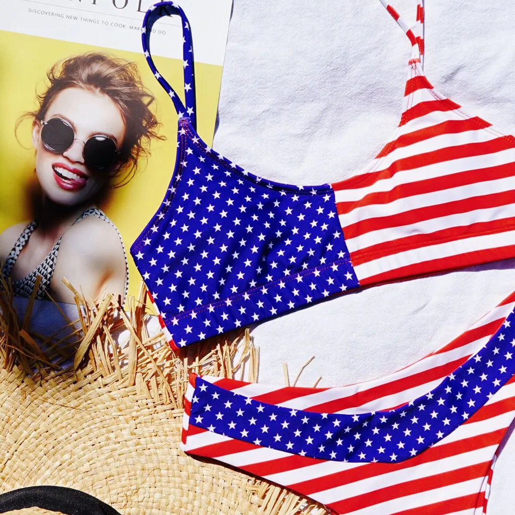All-American Beauty Flag Bikini Sunset and Swim   