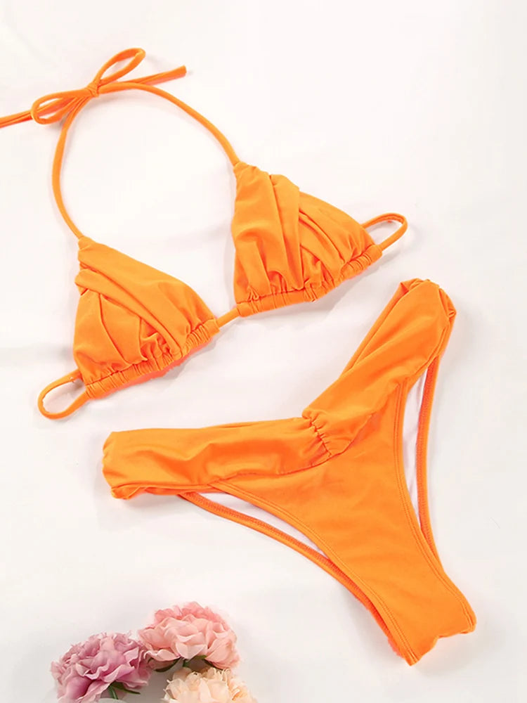 Tropical Bliss Triangle Bikini Set Sunset and Swim Orange L 