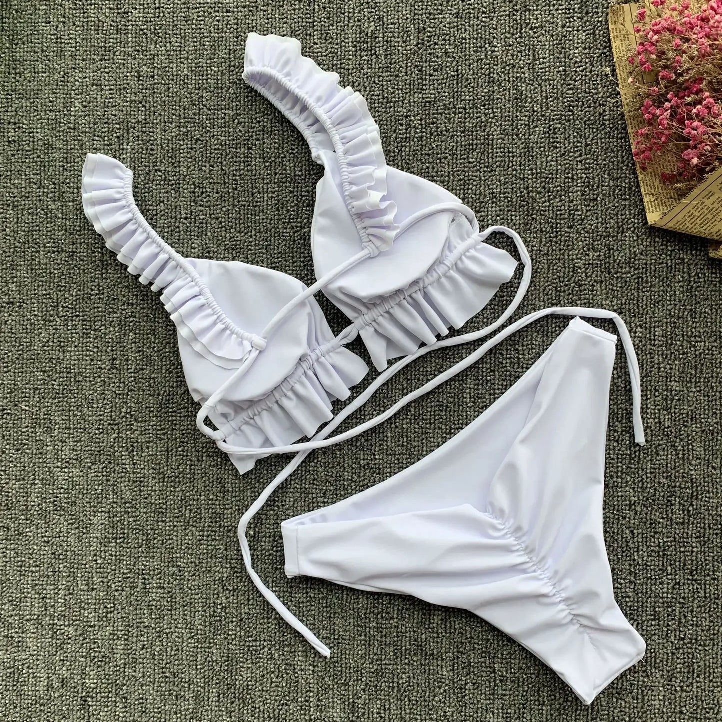 Playful Frill Two-Piece Bikini Sunset and Swim White S