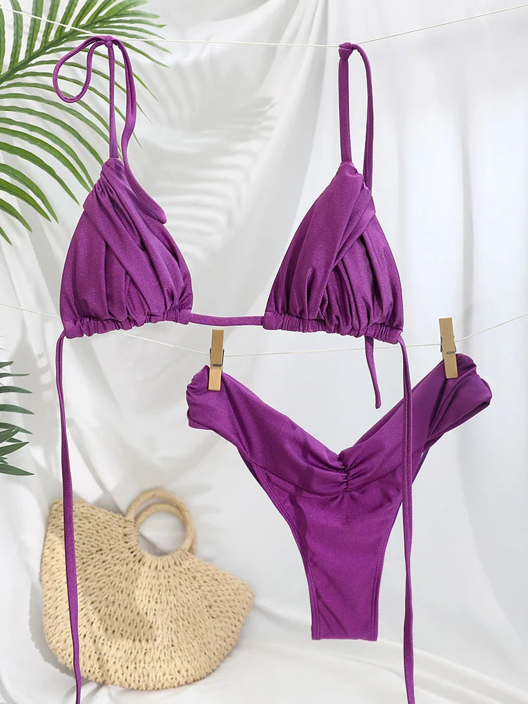 Tropical Bliss Triangle Bikini Set Sunset and Swim Purple S 