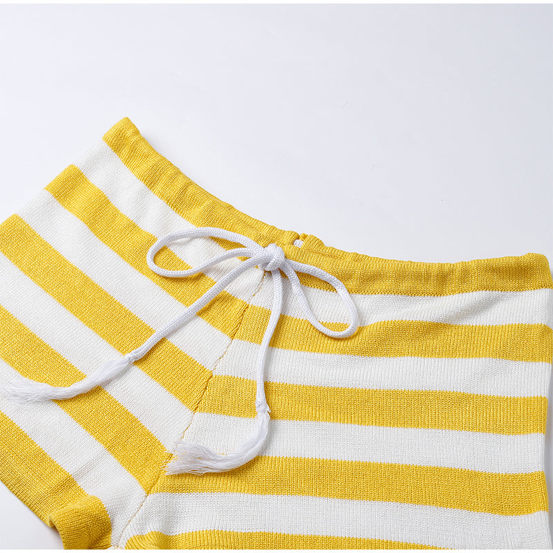 Bring The Heat Knit Stripe Crop Top & Shorts Set Sunset and Swim   