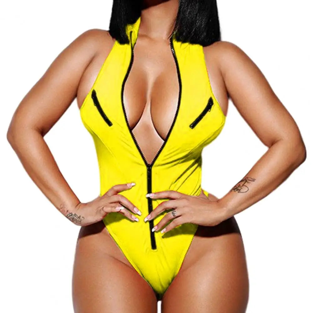 Head Turner Swimwear High Neck Zipper Swimsuit Sunset and Swim Yellow S 