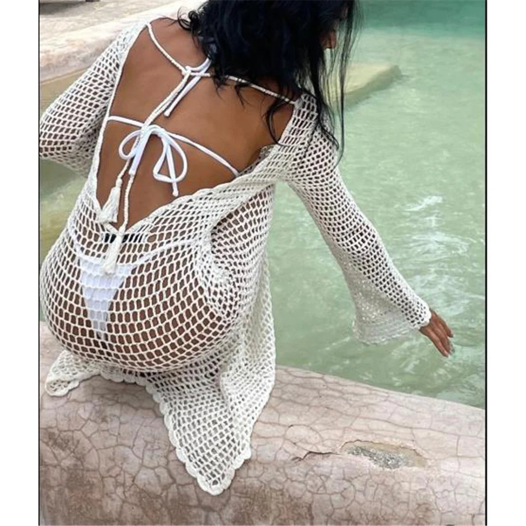 Isadora Open Back Beach Cover Up Crochet Dress Sunset and Swim   