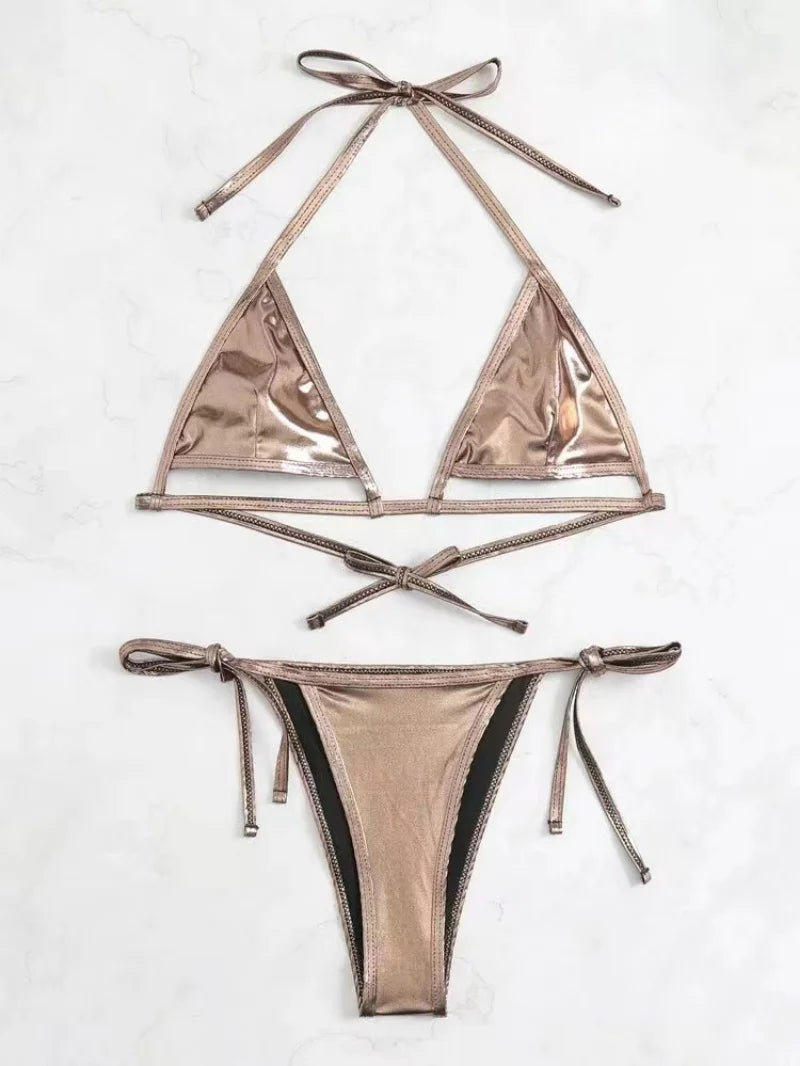 Glamorous Metallic Underboob Micro Bikini Set Sunset and Swim   