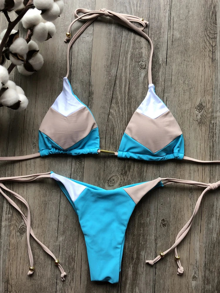 Coastal Colorblock Brazilian Bikini Set Sunset and Swim   