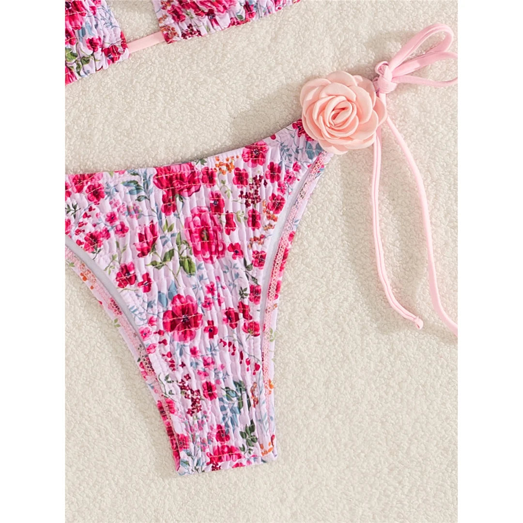 Rosy Radiance Floral 3D Flowers Bikini Sunset and Swim   