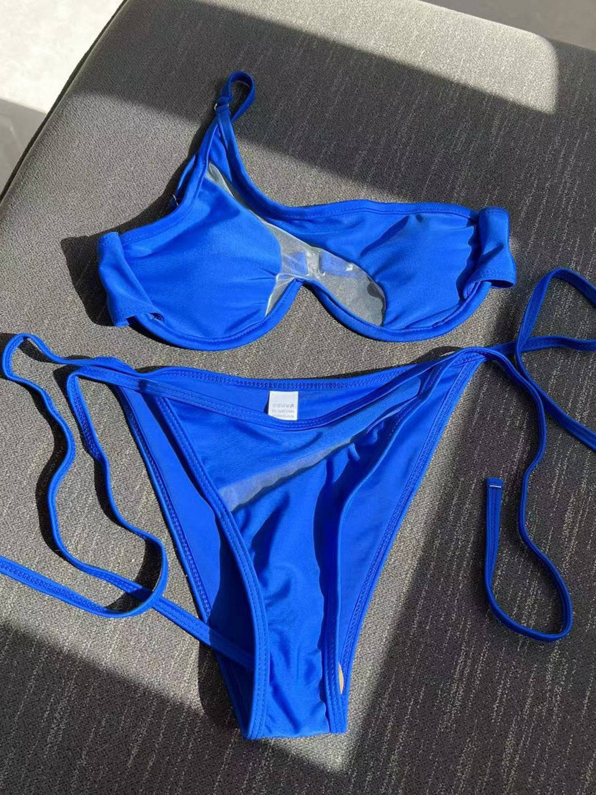 Seductive Sheer Glamour One-Shoulder Micro Bikini Set  Sunset and Swim Blue S 