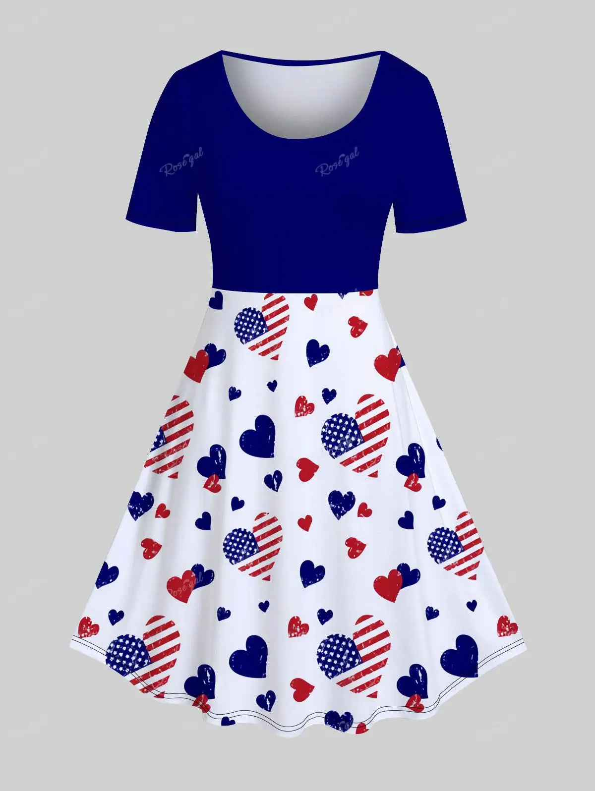 Plus Size American Flag Heart Dress Sunset and Swim Deep Blue 5XL 