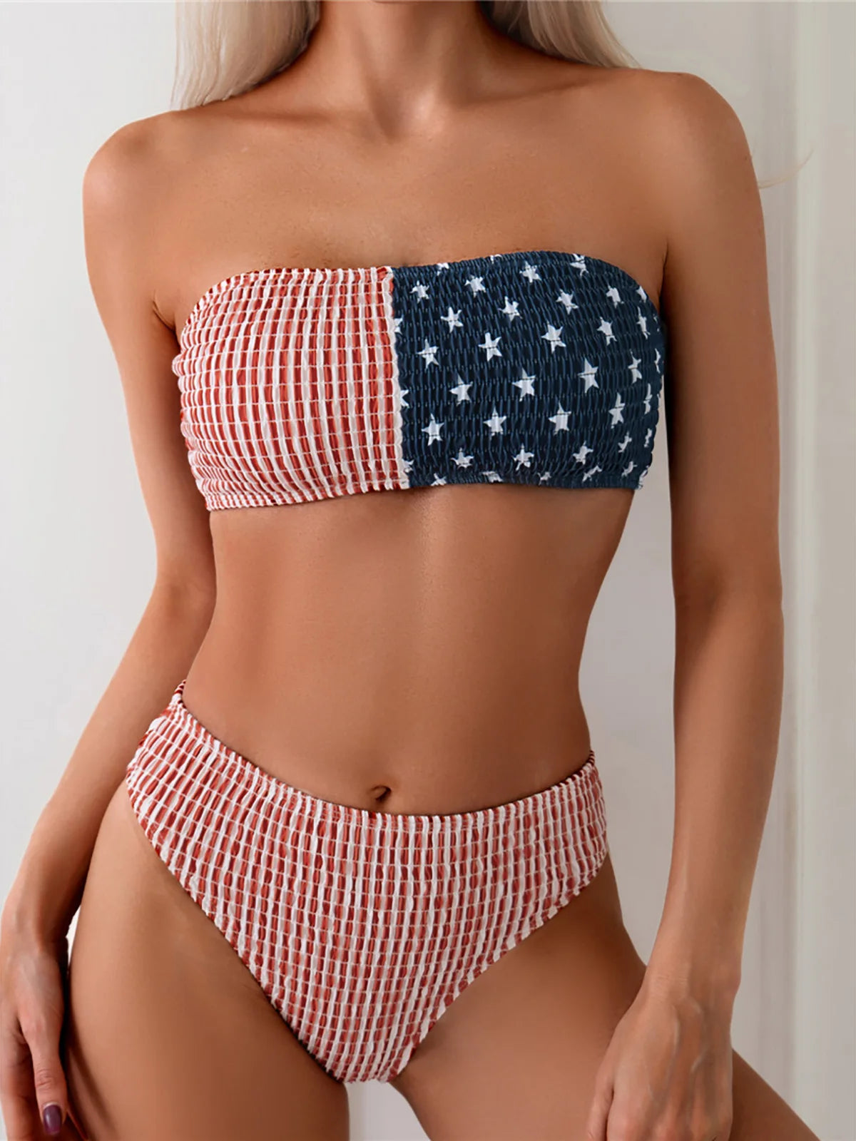 American Summer Bandeau Bikini Sunset and Swim Red/White/Blue XS 