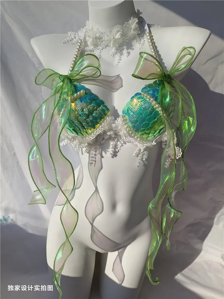 Fantasy Tide Mermaid Bikini Luxe Top Sunset and Swim Green S