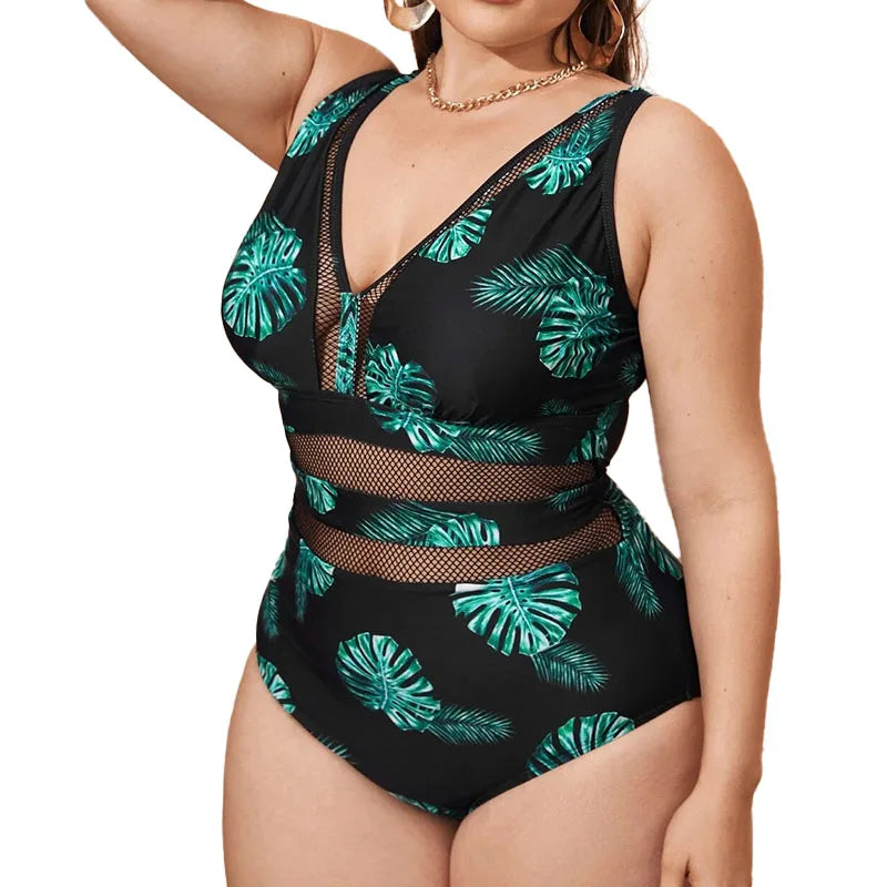 Sienna Mesh Plus Size Swimsuit  Sunset and Swim Green/Black XL 