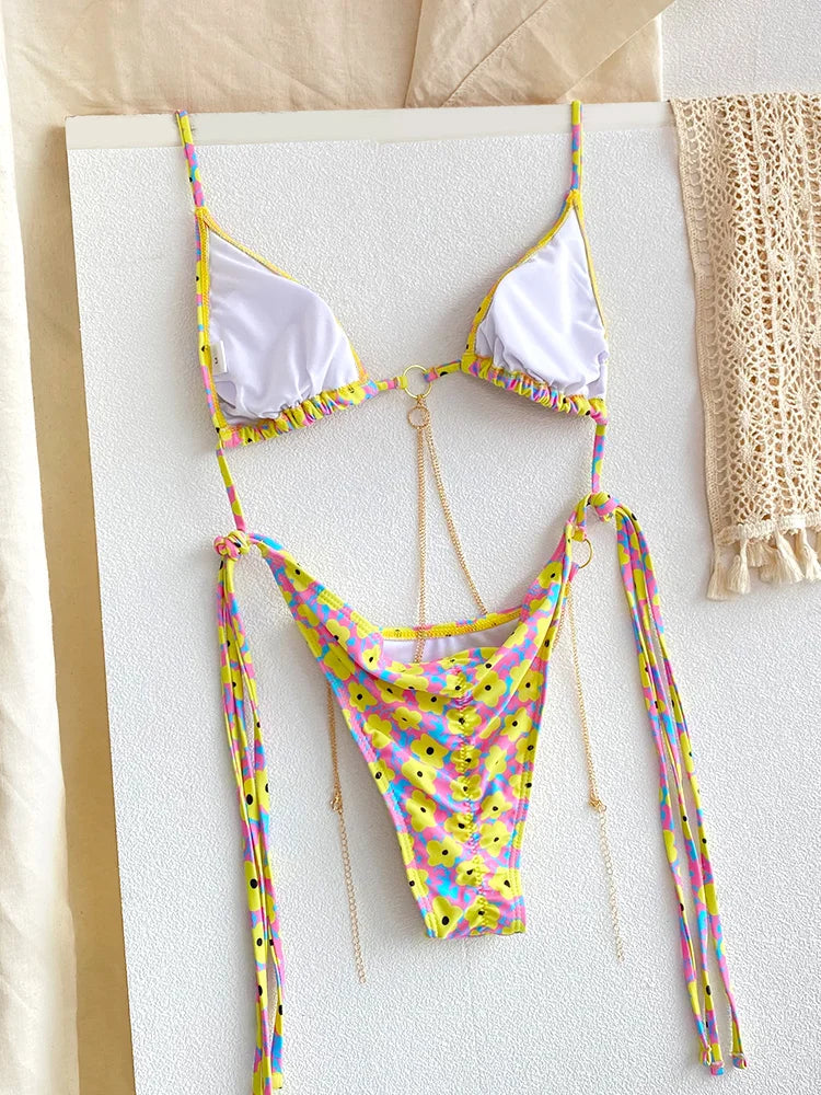 Exotic Sunset Triangle Chains Brazilian Bikini Sunset and Swim   