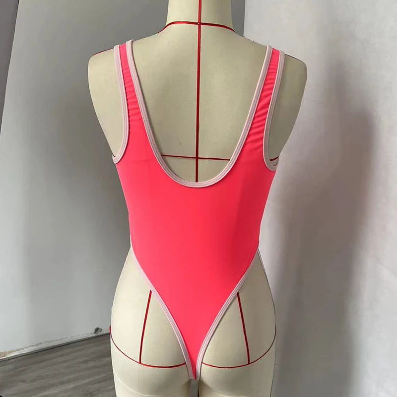 Exotic Pink One Piece Brazilian Cut Zipper Swimsuit Sunset and Swim   