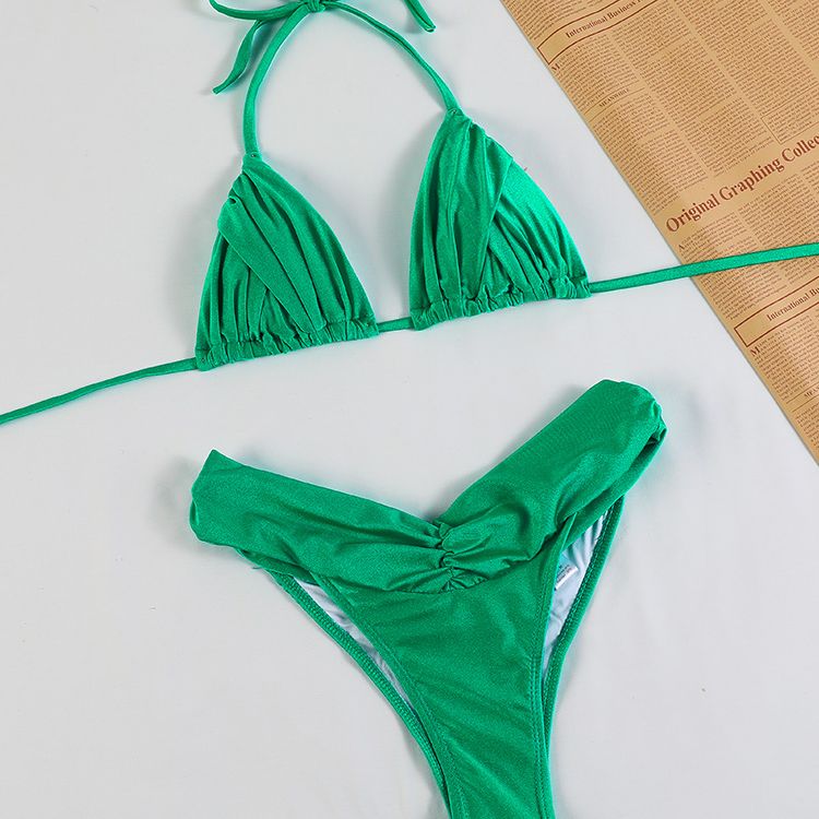 Exclusive Ruched Brazilian Triangle Bikini  Sunset and Swim Green S 