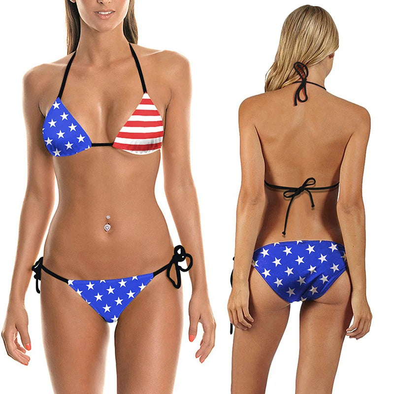 American Beach Goddess Swimsuit Bikini Sunset and Swim Red/White/Blue 5 S 