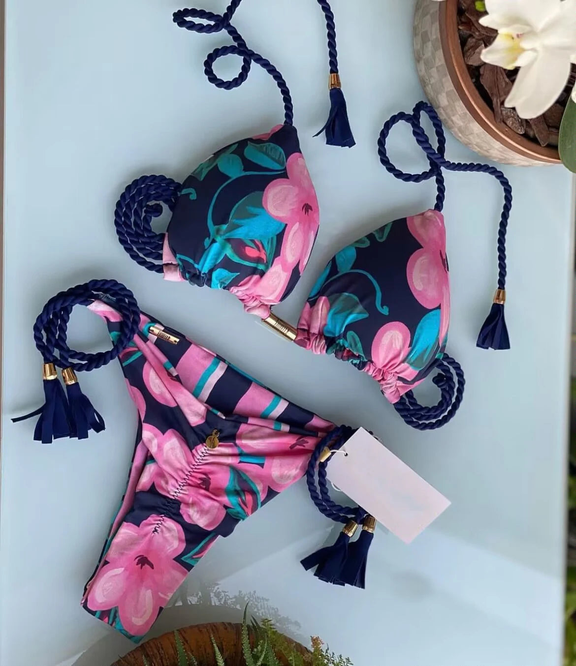 Aurora Tassel Side Tie Halter Bikini  Sunset and Swim   