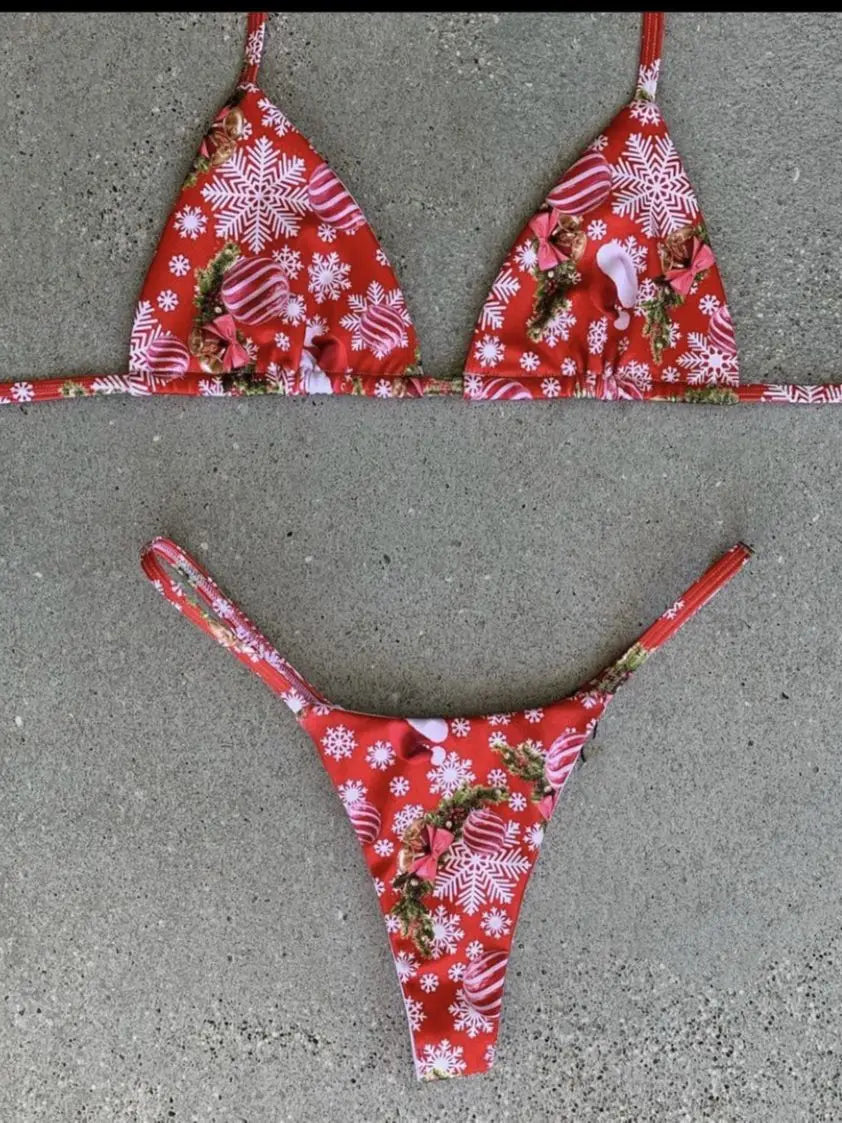 Christmas Micro Thong Bikini Sunset and Swim Red 2 S