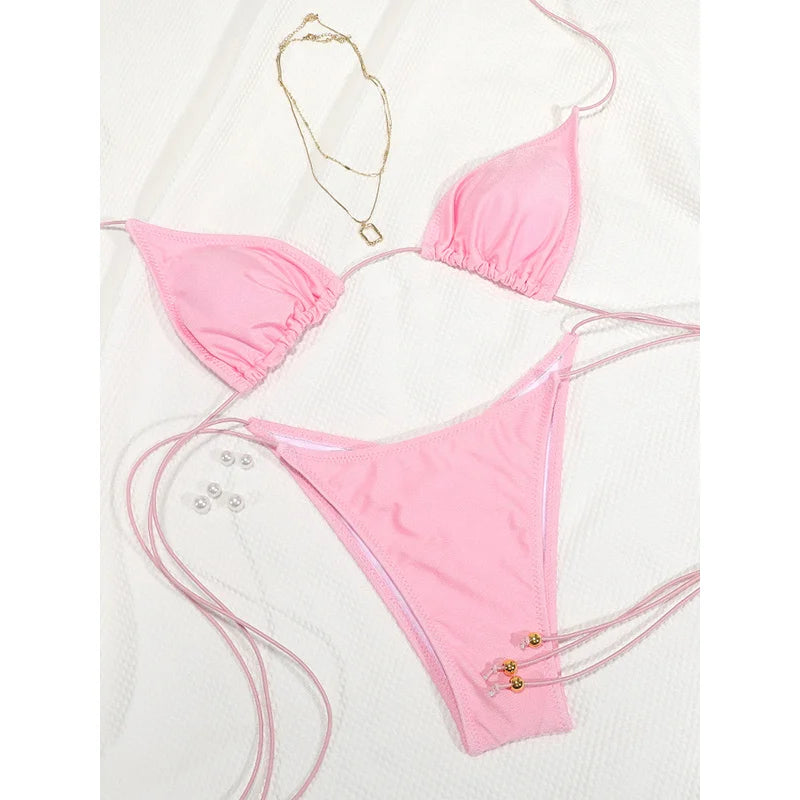 Wave Maker Triangle Bikini Sunset and Swim Pink L 