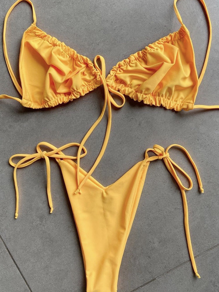 Island Hopper Cheeky Brazilian Bikini  Sunset and Swim Yellow S 