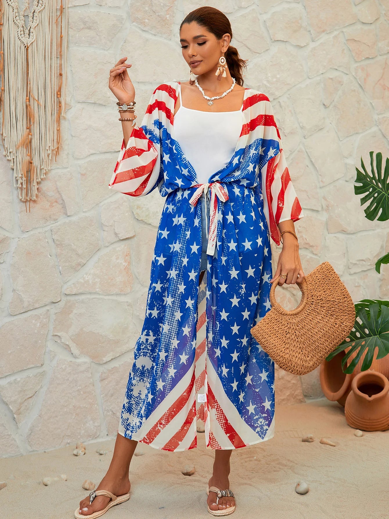 American Flag Maxi Cover Up Kimono Sunset and Swim   