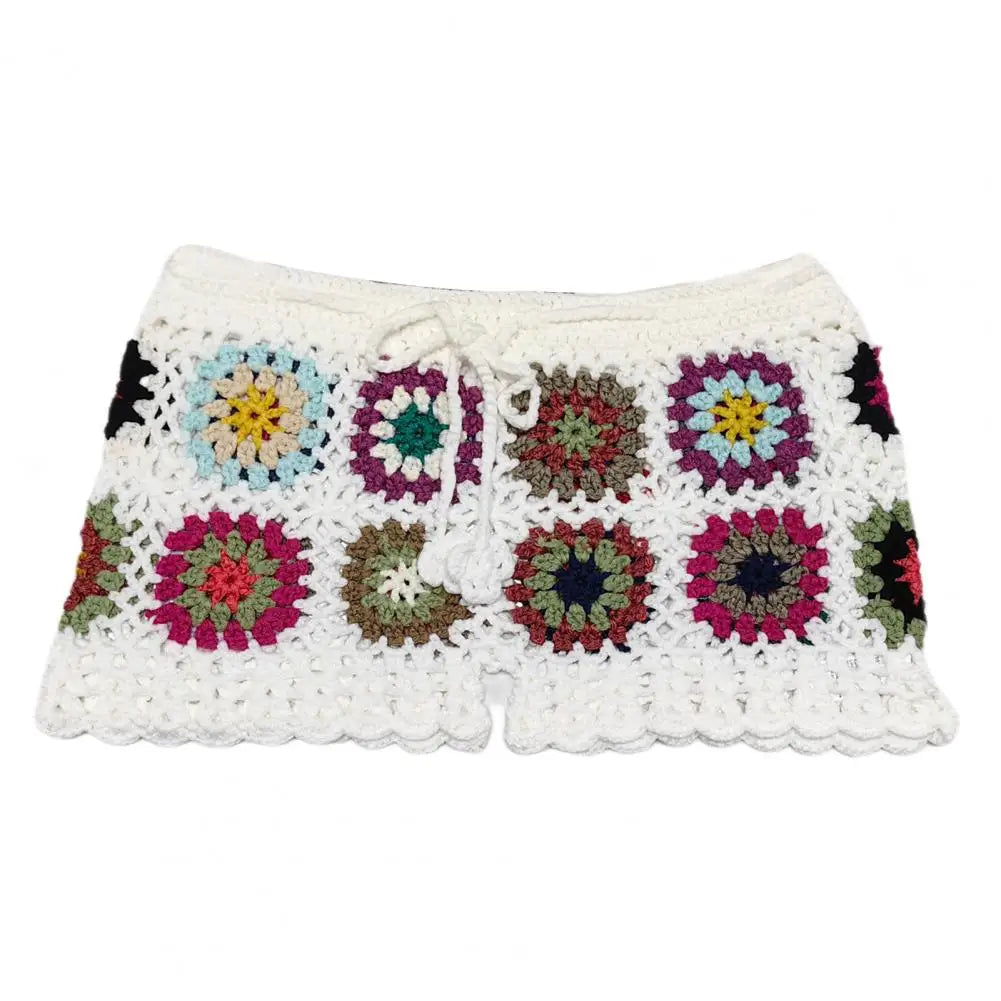 Boho Bloom Crochet Shorts Sunset and Swim White S 