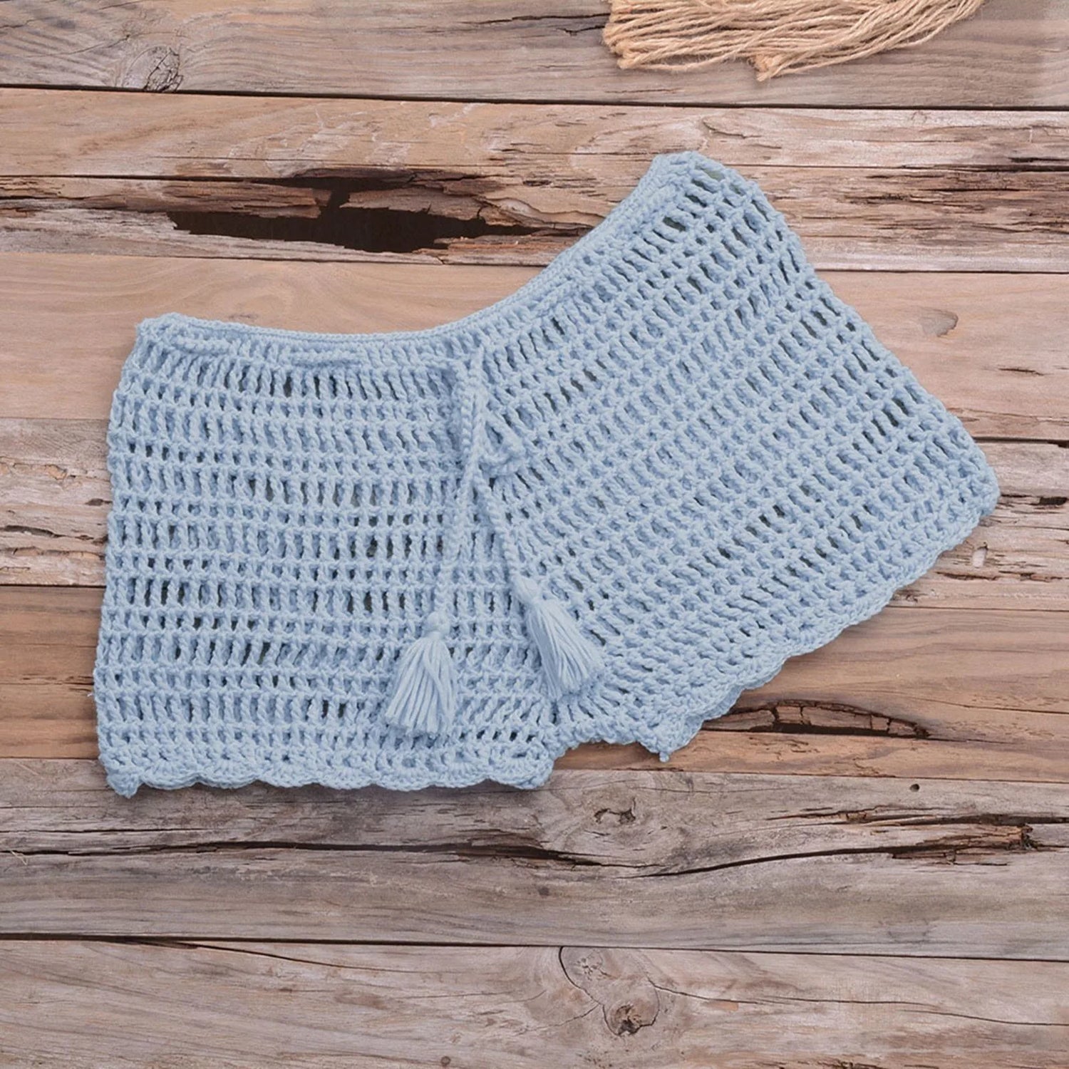 Tropical Dreamweaver Crochet Shorts Sunset and Swim Light Blue L 