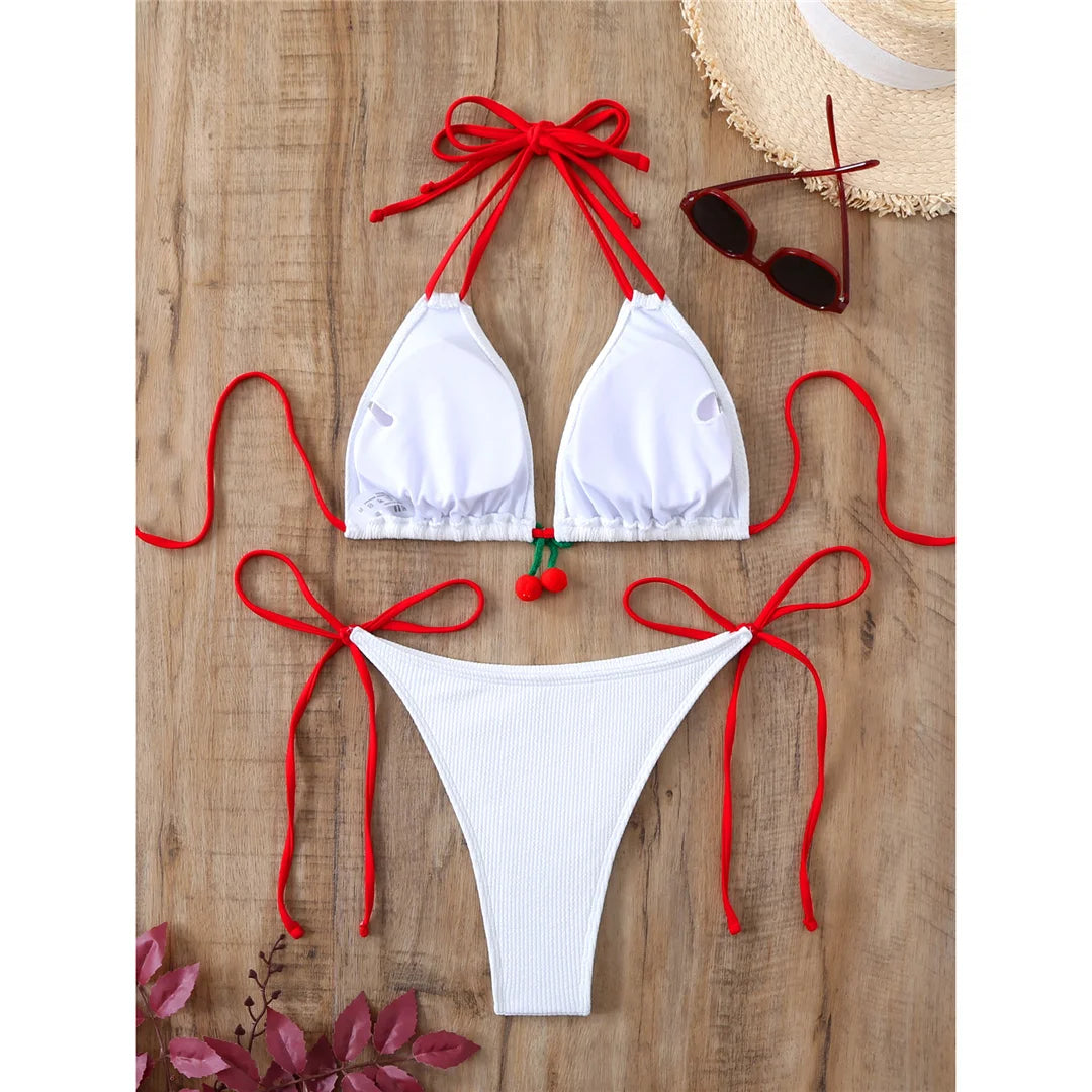 Cherry Bliss Triangle Bikini Sunset and Swim