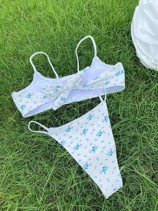 Sweet Summer Floral Bow Bikini Set with Skirt  Sunset and Swim   