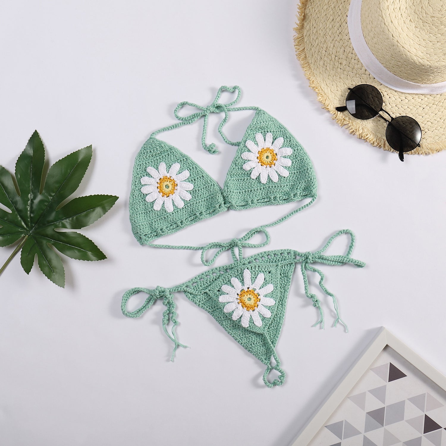 Daisy Dreams Thong String Micro Crochet Bikini  Sunset and Swim Mint Green S 