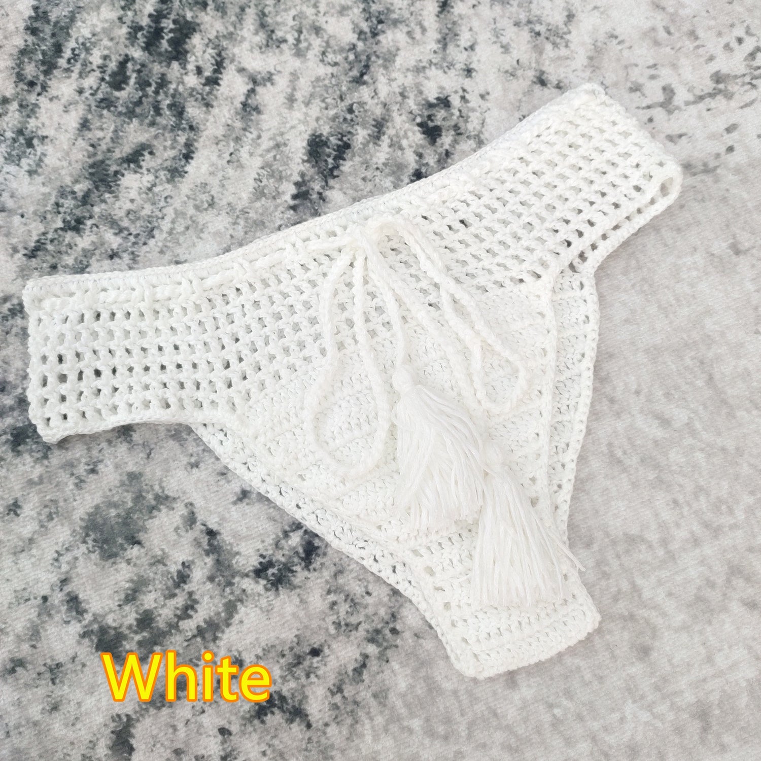 Handmade Tassel Crochet Bikini Bottoms  Sunset and Swim White S 