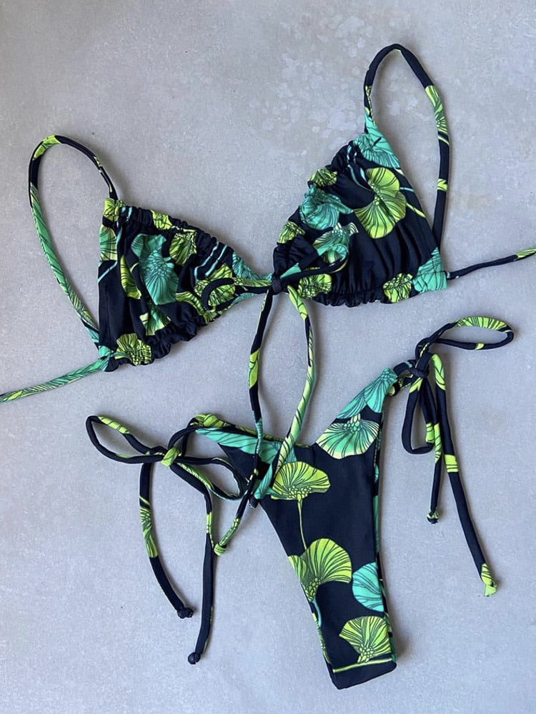 Island Hopper Cheeky Brazilian Bikini  Sunset and Swim Green 2 S 